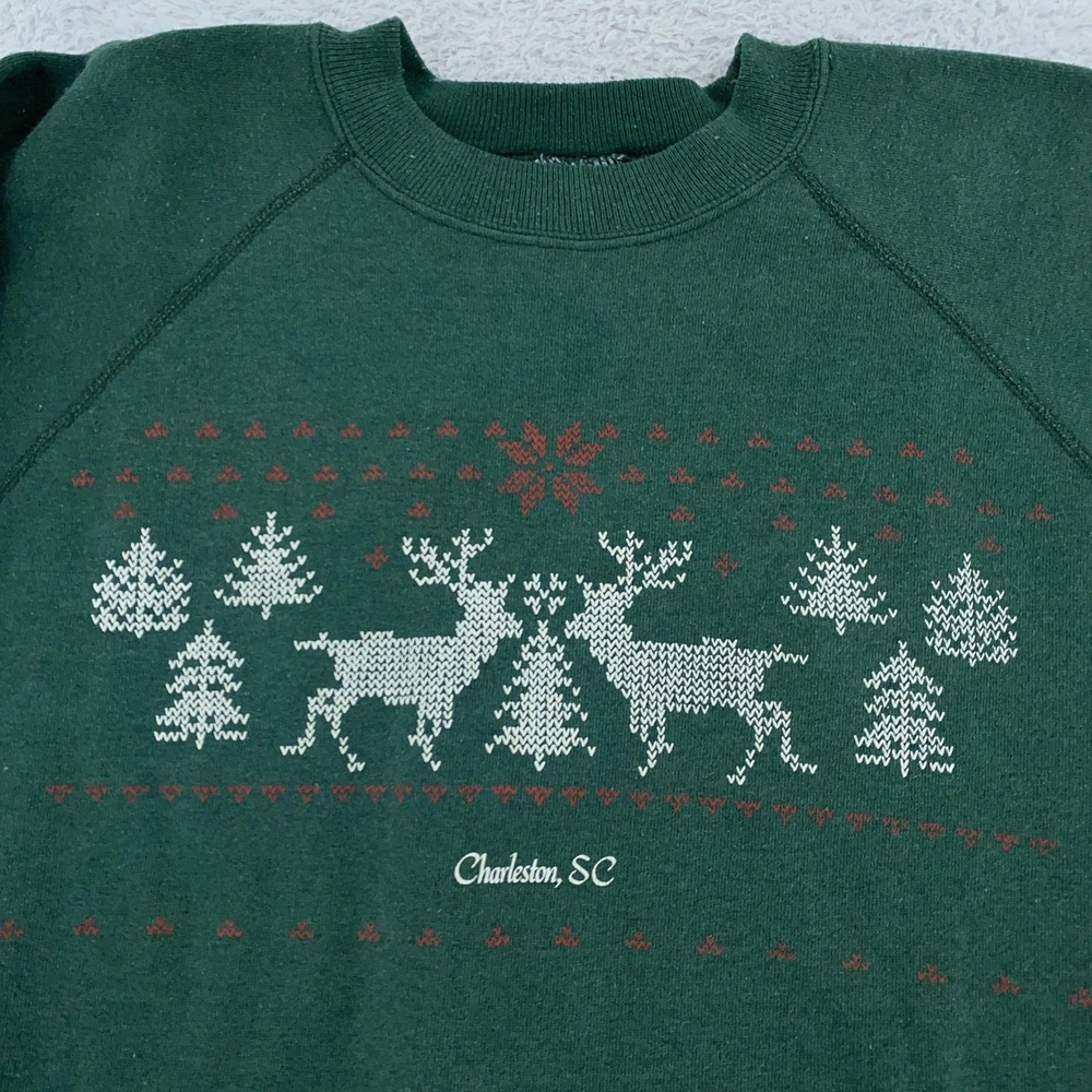 Vintage Reindeer‎ Charleston South Carolina Sweatshirt CROP FIT Small Christmas